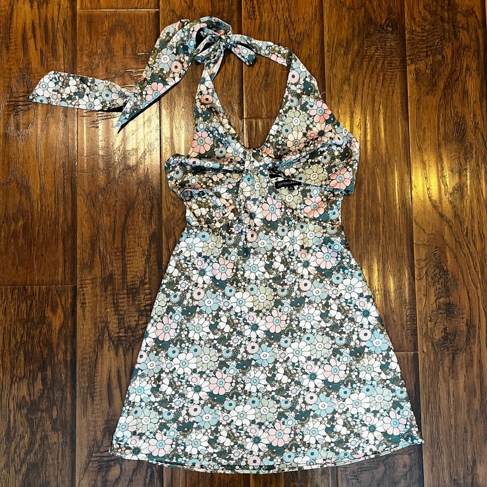 Floral Halter Dress with Bow Tie